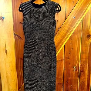 Vince Camuto gold and black sparkling cocktail dress.